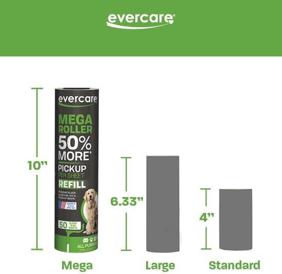 Evercare 10” Mega All-Purpose Pet Hair Lint Roller Refill, 50 Sheets – Sticky Roller for Pet Hair, Cat & Dog Hair Remover, Lint Remover, Pet Hair Remover for Furniture, Clothing & Cars