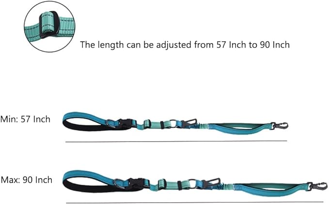 Hands Free Dog Leash for Large Medium Dogs Heavy Duty Bungee Reflective Adjustable Waist Leashes for Walking Running with Car Buckle 4-6FT (Green)
