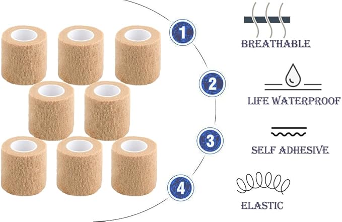 Self Adhesive Bandage Wrap,2 Inch White Elastic Cohesive Bandages, Vet Wrap for Dogs,Tattoo Grip Sports Breathable Tape Bulk for First Aid, Wrist Sprains Protection