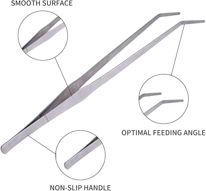Extra Long Handle Aquarium Tweezers Serving Tongs Feed clamp,2 Pack Stainless Steel Straight and Curved Tweezers Set for Fish Tank Plants Reptile Feeding Tongs(15 Inchs)