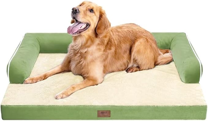Large Dog Bed Orthopedic Washable - Beds Bolster - Extra Large Big Dogs - Memory Foam Couch Sofa - Waterproof with Removable Cover - Grass Green Dog Bed