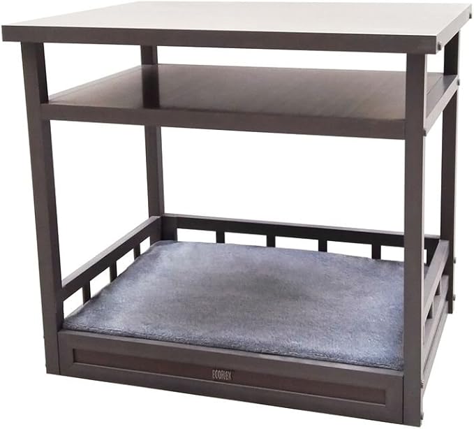 New Age Pet ECOFLEX Dog Bed Nightstand with Memory Foam Cushion - Durable, Non-Toxic Wood Plastic Composite, Easy Clean Removable Cover, Multi-Purpose Space Saver for Small Spaces, Espresso Black