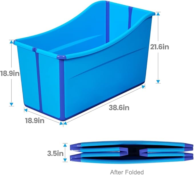 Portable Dog Bathtub for Large Dogs - 48.4Gal Foldable Pet Wash Station with Drain Plug, Insulated & Non-Slip Design for Indoor/Outdoor Bathing, Grooming, Camping(Blue)