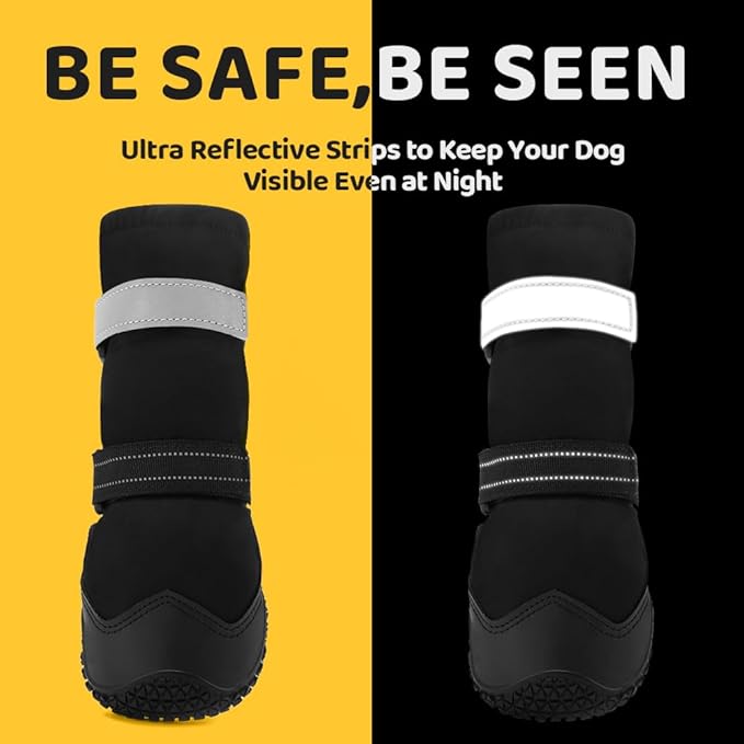 Hcpet Dog Shoes, Dog Boots & Paw Protectors for Winter Snowy Days, Rainy Weather, Outdoor Anti-Slip Sole Dog Booties for Hardwood Floor Black-Leg 2