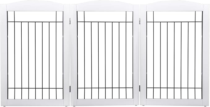 Spirich Freestanding Wire Pet Gate for Dogs, 60 inches Extra Wide, 30 inches Tall Dog Gate for The Houes, Doorway, Stairs, Pet Puppy Safety Fence, White 3 Panels