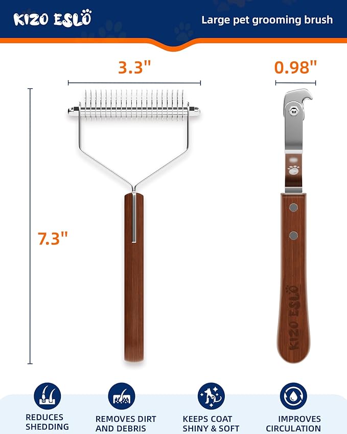 Dog Brush for Shedding 20 Blade Dematting Tool Pet Brush Dual Side, Undercoat Rake for Large Medium Small Dogs and Cats, Shedding Dog Comb for Grooming, Premium Wood Handle
