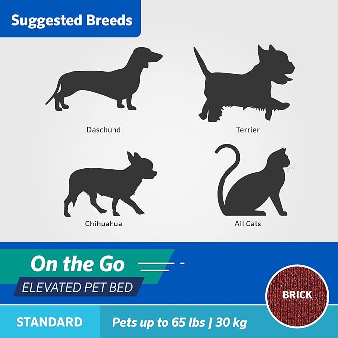 Coolaroo On-The-Go Elevated Dog Bed - Foldable Pop-Up Travel Dog Bed with Breathable, Moisture-Resistant Fabric, Carry Bag Included, Lightweight & Portable, Brick, Standard