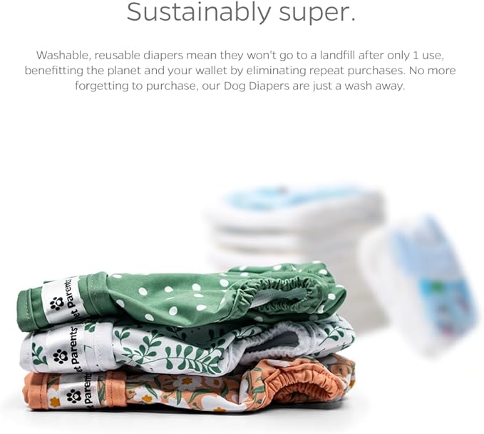 Pet Parents® Washable Dog Diapers (3pack) + Extendrs® of Durable Doggie Diapers, Premium Dog Diapers Female (X-Large, Daisy)