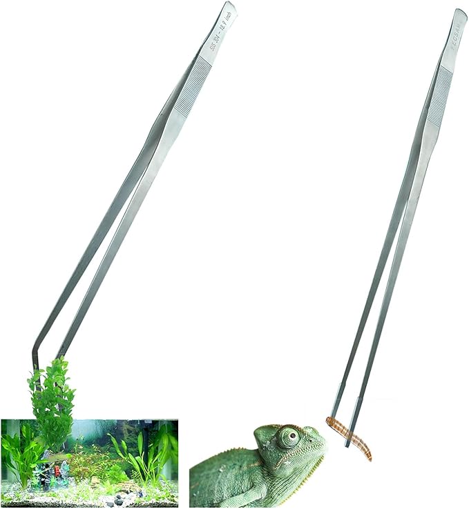 Extra Long Tweezers with Rubber Cover Tips, Fecsam Feeding Tongs - 2 Pack/18.9 inch Aquarium Stainless Steel Large Aquascape Tools for Fish Tank, Terrarium,Aquascaping, Reptile, Bearded Dragon