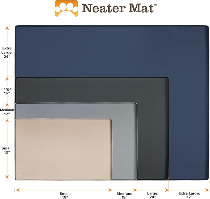 Neater Pet Brands Neater Mat Pet Mats for Food and Water, Cat & Dog Bowl Mat Waterproof Silicone, Feeding Tray, Dog Food Mats for Floors, Placemat w/Raised Edge for Under Bowls, 24" x 16", Black