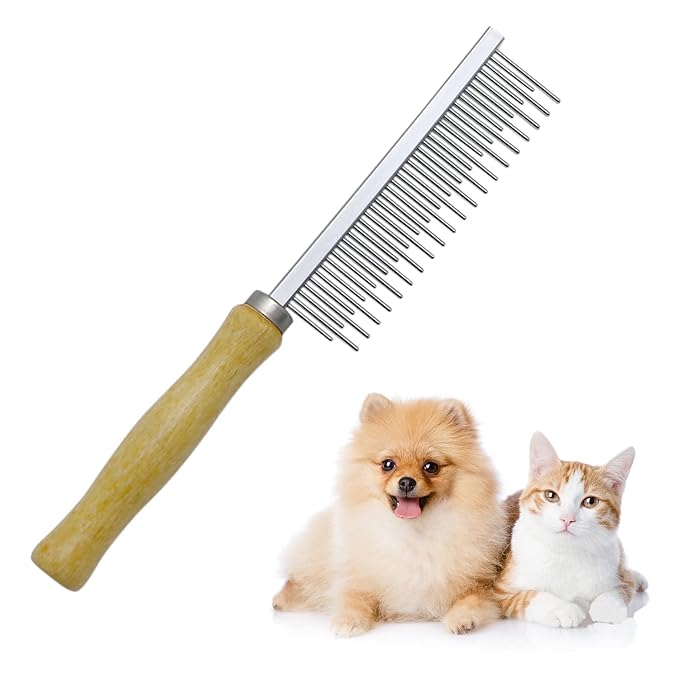 Wooden Handle Grooming Comb for Dogs Cats Pet(Multitooth)