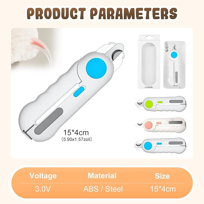 Pets Nail Clippers with Light, Cat Dog Nail Clippers with Built-in Nail File, Sharp Blades, Portable Cat Nail Clipper, Cats Claw Trimmer, Adjustable Claw Clippe for Cats (Style B)