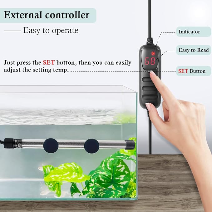 HITOP Compact Submersible Aquarium Heater - 200W Digital Heater for Fish Tank Turtle Tank 25-50 Gallon, Saltwater and Fresh Water with Temperature Controller