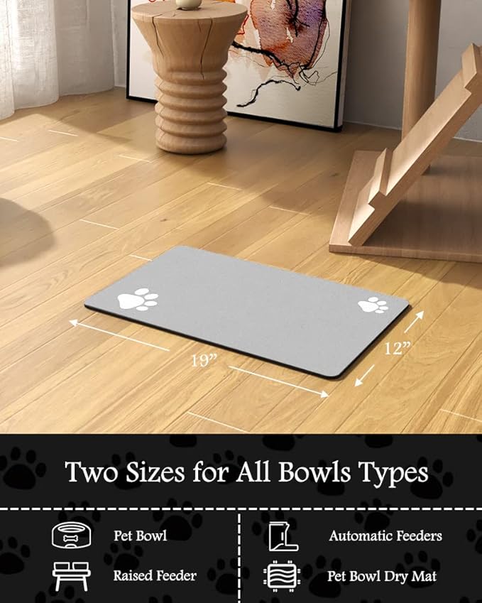 Pet Feeding Mat-Absorbent Dog Mat for Food and Water Bowl-No Stains Quick Dry Water Dispenser Mat-Dog Accessories Pet Supplies-Bowl for Messy Drinkers(LIGHTGREY,12"x19"