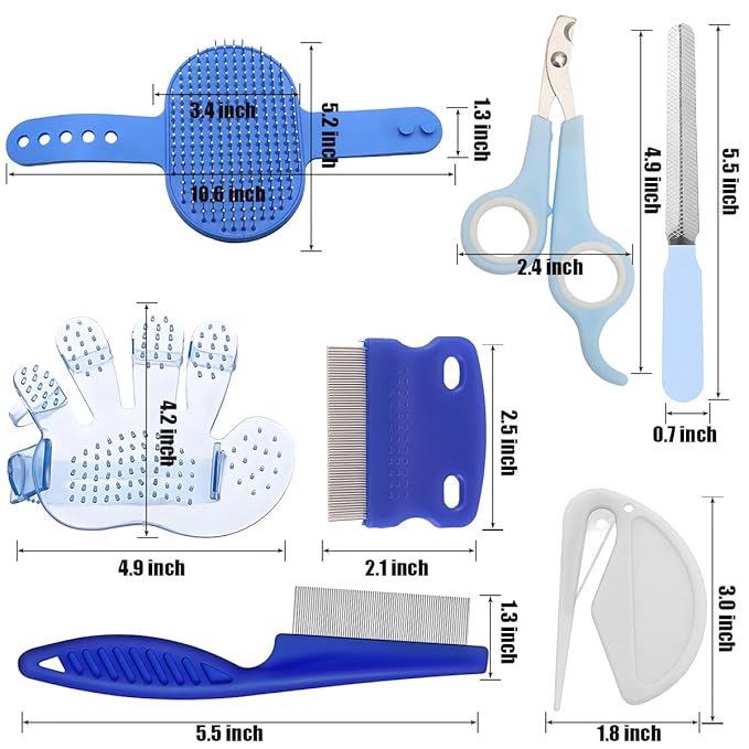 Rabbit Grooming Kit โ Bunny Grooming Kit with Shedding Brush, Nail Clippers & Comb โ Small Animal Grooming Supplies for Rabbits, Guinea Pigs, Hamsters, Ferrets - Small Pet Shedding & Care (Blue)