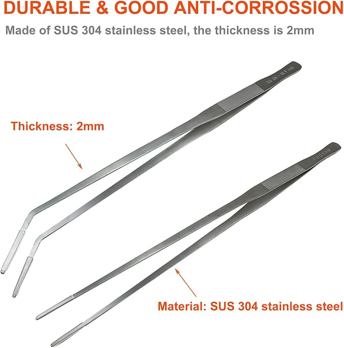 Extra Long Tweezers with Rubber Cover Tips, Fecsam Feeding Tongs - 2 Pack/18.9 inch Aquarium Stainless Steel Large Aquascape Tools for Fish Tank, Terrarium,Aquascaping, Reptile, Bearded Dragon