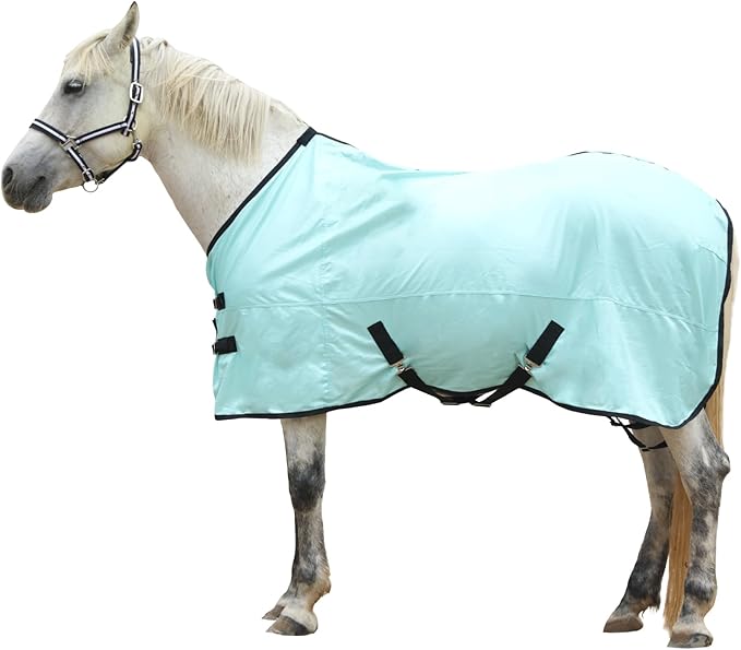 Horse Fly Sheet, Standard Neck Comfy Mesh Fly Sheet for Horses, Equine Summer Sheets UV-Protective Green 66