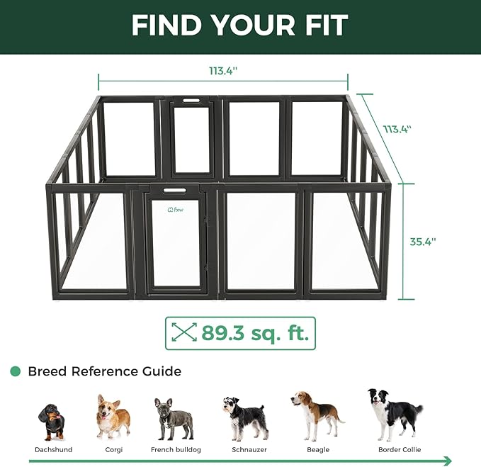 FXW AuraSpace Acrylic Indoor Unleashed Dog Playpen for Medium Dogs, 35 Inch, 16 Panels, Black