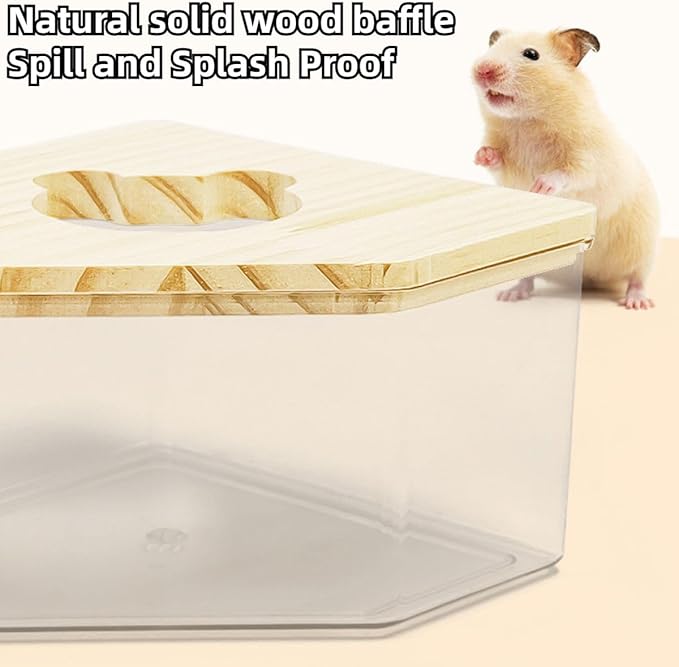 Hamster Sand Bath Box Container, Small Pet Sandbox Lid Design Take Bath Wooden Sandbox Dust Bath, Transparent Bathroom & Digging Box Acrylic Syrian Hamster Litter Box Small Animal Accessories (C)