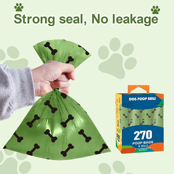 Green Dog Poo Bags Lavender scent - 270 Large Biodegradable Poop Bags, Extra Thicken Strong Corn Starch Blended Compostable Leak Proof Poop Waste Bag for Dogs