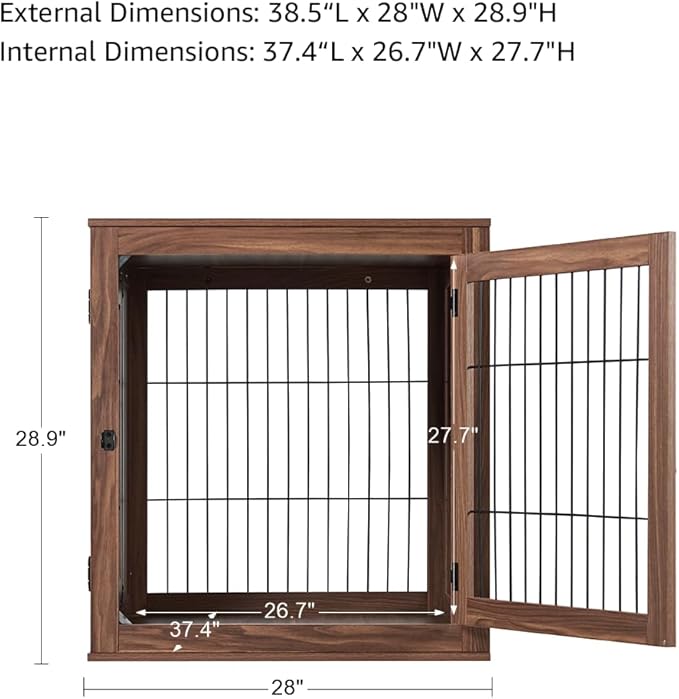 unipaws 38.5 Inch Furniture Style Dog Crate for Medium Large Dogs, Indoor Aesthetic Dog Stuff Kennel, Modern Decorative Wood Wire Cage, Pretty Cute End Side Table Nightstand, Walnut