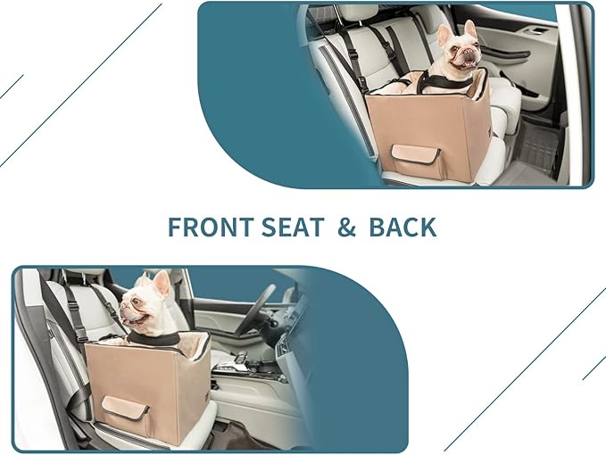 Petsfit Dog Booster Seat, Washable Pet Car Booster Bucket Seat with Portable Carrying Case for Puppy, Cats, Small Dogs (Small, Tan)