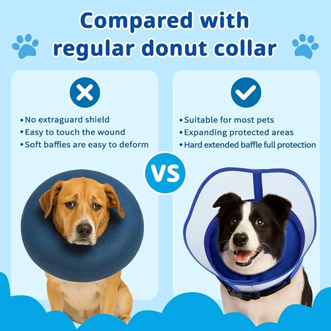 Soft Dog Cone Collar, Inflatable Donut Cones Alternative After Surgery for Large/Medium/Small Dogs to Stop Licking, XL Elizabethan Neck Ecollars of Shame with Anti-Lick Shield, Comfy Pillow Recovery