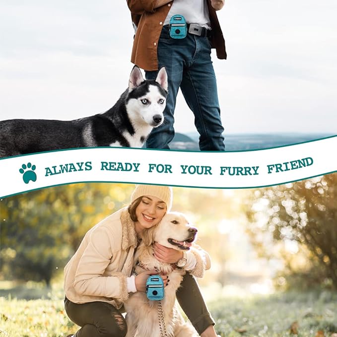 PetAmi Dog Poop Bag Holder for Leash, Pet Waste Dispenser With Clip for Puppy Walking Accessories, Travel Camping, Treat Pouch Supplies With Doggy Roll, Blue