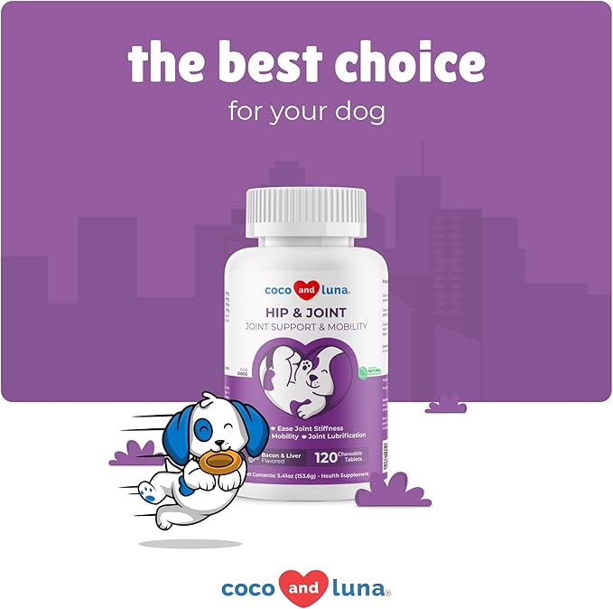 Joint Supplement for Dogs - 120 Chewable Tablets - with Glucosamine, Chondroitin, MSM and Manganese for Hip, Tissue, and Mobility Support, Dog Joint Pain Relief