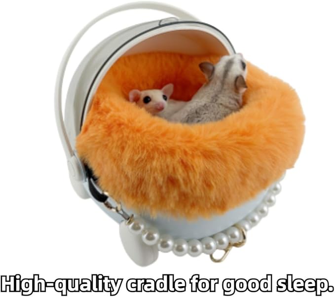 Sugar Glider Carrier Cage with Warm Nest, Cushion, Mat and Safe Lock, Portable Cages with Chain, Small Animals Travel Carrier Plastic Breathable Outgoing Box for Hamsters (Yellow)