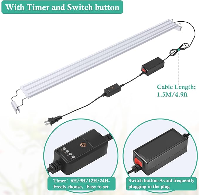 HITOP Full Spectrum LED Aquarium Light β 32-40" Classic Fish Tank Light with Timer, Aquarium Plant Light with Stable Extendable Brackets (32-40in)