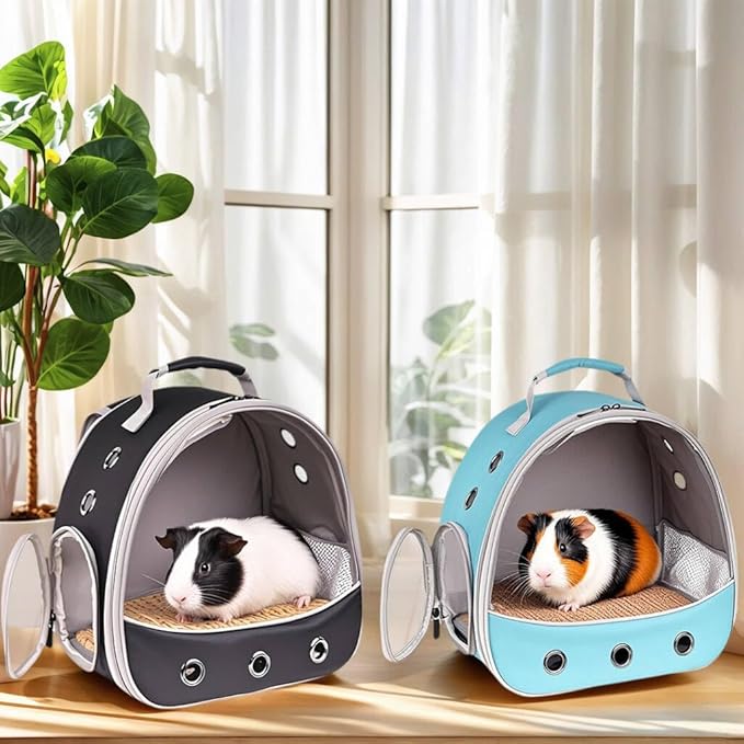 Small Animal Pet Carrier Backpack for 2 Guinea Pig, Hedgehog Carrier Portable Travel Cage with 7 Ventilation Holes, Clear Front Window and Soft Double-Sided Support and Comfy Fit Mat