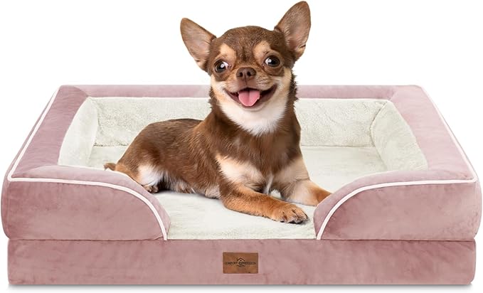 Comfort Expression Small Dog Beds Waterproof Orthopedic Foam Dog Sofa Beds for Small Dogs Comfy Pet Bed with Washable Removable Cover & Non-Slip Bottom(X-Small,Pink)