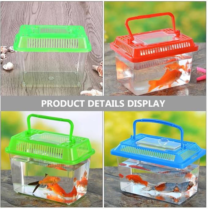 5pcs Small Fish Carrier with Breathable Lids, Portable Betta Fish Tank, Clear Breeding Boxes for Lizard, Turtle, Tarantula(Assorted Color)
