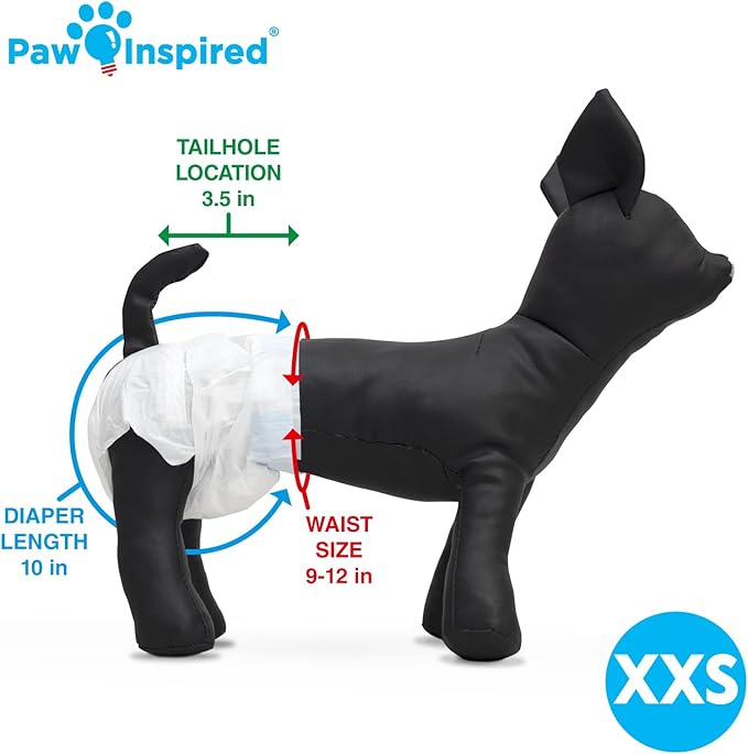 Paw Inspired Disposable Dog Diapers, Female Dog Diapers Ultra Protection, Diapers for Dogs in Heat, Excitable Urination, or Incontinence, XXS 32 Count