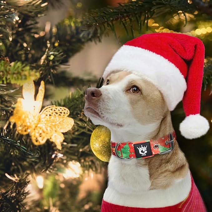 TSPRO Tactical Dog Collar 1.5 Inch Wide Thick Dog Collars with Heavy Duty Metal Buckle, Durable, Strong, Adjustable for Medium to Large Dogs (Christmas Red M)