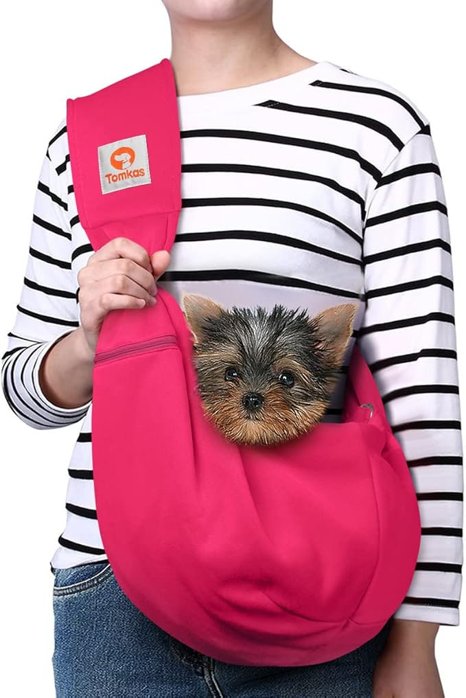 Tomkas Small Dog Sling Carrier - Classic Pocket & Classic Strap - for 3-10 lbs Pets(Rosered)