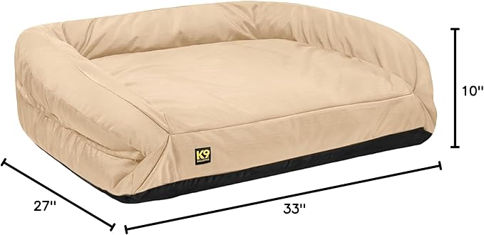 K9 Ballistics Tough Orthopedic Medium Bolster Dog Bed - Washable, Durable and Water Resistant Dog Bed - Made for (M) Medium Dogs, 33"x27", Sandstone