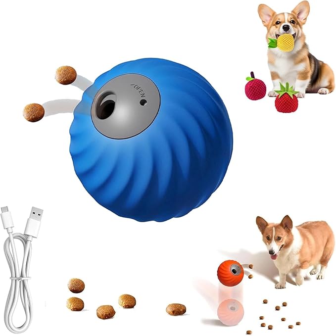 Zoomie Buddy 2.0, Zoomie Buddy for Dogs, 2 in 1 Smart Touch Interactive Dog Balls & Pet Feeder, 2.83" Diameter, Suitable for Small/Medium Dogs, with Fruit Plush Cover (Blue, Only)