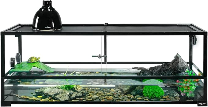 REPTIZOO 67 Gallon Large Turtle Tank Aquarium, 48"×18"×18" Tortoise Habitat Water-Land Ecological Turtle Tank with Drainage System Aquatic Aquarium