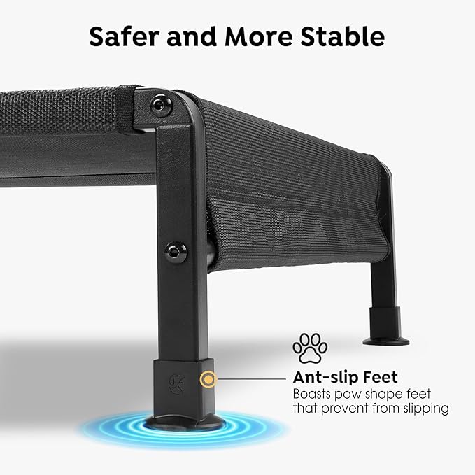 Veehoo Cooling Outdoor Dog Bed, Heavy Duty Elevated Pet Bed with Washable & Breathable Teslin Mesh, Non-Slip Silicon Feet, Dog Cot Bed with Support Hem, 47" x 29", Black, CWC2433