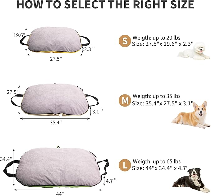 Portable Waterproof Dog Mat for Camping, Patio & Travel - Foldable Outdoor Dog Bed with Teflon Shell & Removable Plush Pad - Easy Clean, Durable - L (Sage Green)