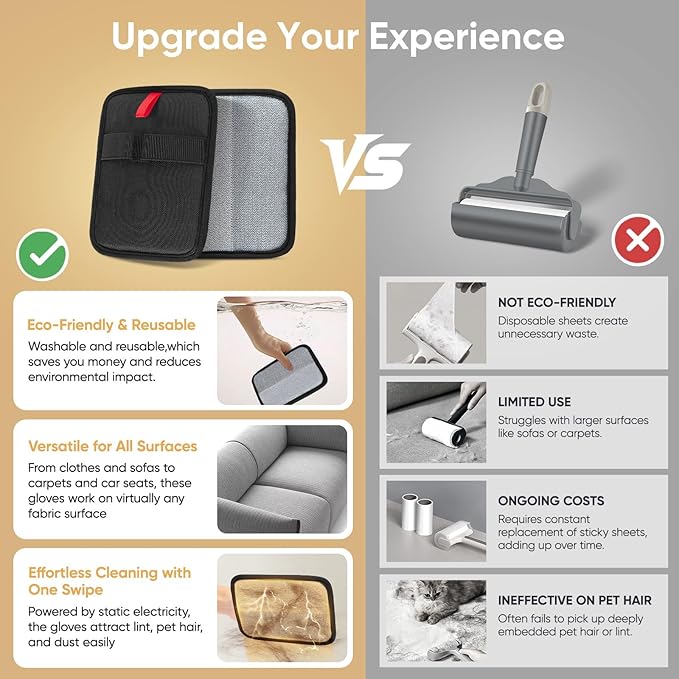 Pet Hair Remover, Electrostatic Pet Hair Removal Gloves, Reusable Cat & Dog Hair Remover for Couch, Furniture, Carpet, Curtain, Upgraded Animal Fur Removal Tool, Cat Grooming Gloves-1 PCS