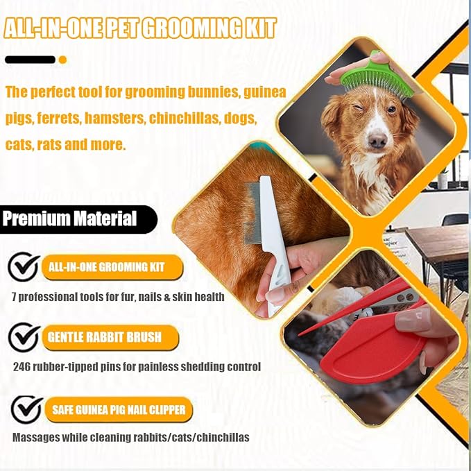 Rabbit Grooming Kit โ Bunny Grooming Kit with Shedding Brush, Nail Clippers & Comb โ Small Animal Grooming Supplies for Rabbits, Guinea Pigs, Hamsters, Ferrets - Small Pet Shedding & Care (Blue)