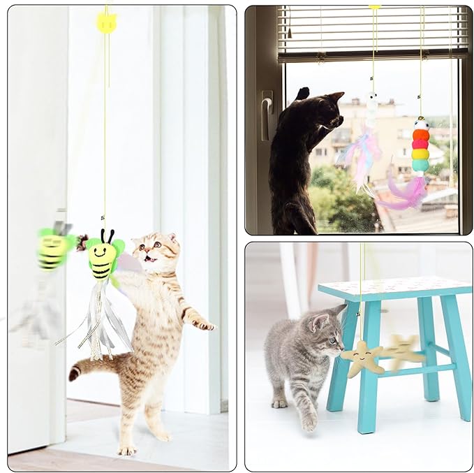 Kitten Toys 6 Pcs Interactive Feather Cat Toys, Cat Teaser Retractable Indoor Cat Toys Self Play Hanging Cat Toy,Cat Toy Indoor Kitten Play Chase Fun Exercise, Mental Physical Stimulation