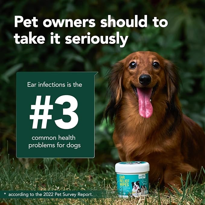 Dog Ear Cleaner Wipes - Dog Ear Infection Treatment Fast Relief from Ear Itching and Inflammation, Cat Ear Wipes Gently Remove Ear Wax Debris and Smelly