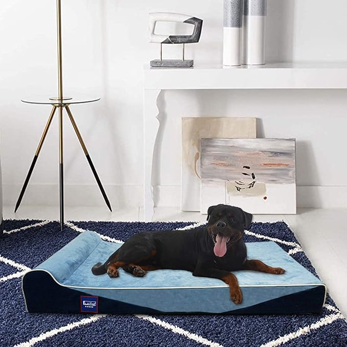 Laifug Orthopedic Memory Foam Dog Bed with Durable Water Proof Liner and Removable Washable Cover (Large (46"x28"x8"), Denim Blue)