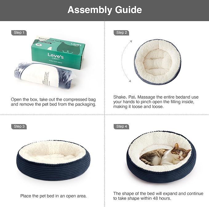 Love's cabin Round Donut Cat and Dog Cushion Bed, 20in Pet Bed for Cats or Small Dogs, Anti-Slip & Water-Resistant Bottom, Super Soft Durable Fabric Pet beds, Washable Luxury Cat Dog Bed Navy Stripe