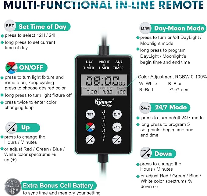 hygger Custom LED Aquarium Light,Daylight-Moonlight & 24/7 Mode, Adjustable Brightness 8 Colors Full Spectrum Fish Tank Light for 30-36 Inches Freshwater Planted Tank Auto On Off Ramp Up Down