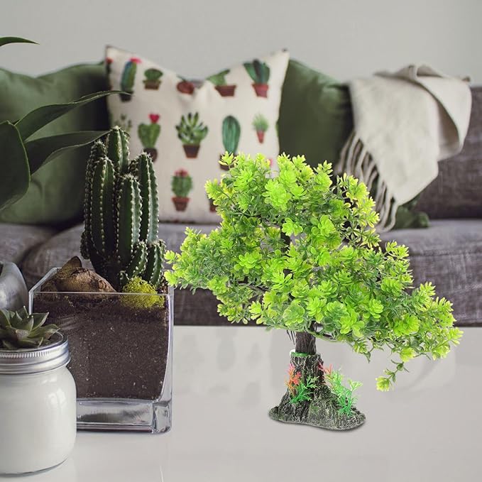 POPETPOP Artificial Aquarium Plant Plastic Water Plant Tree Fish Tank Bonsai Ornament Fish Tank Hideout Sushi Plate Decor for Aquarium Terrarium Landscape Green